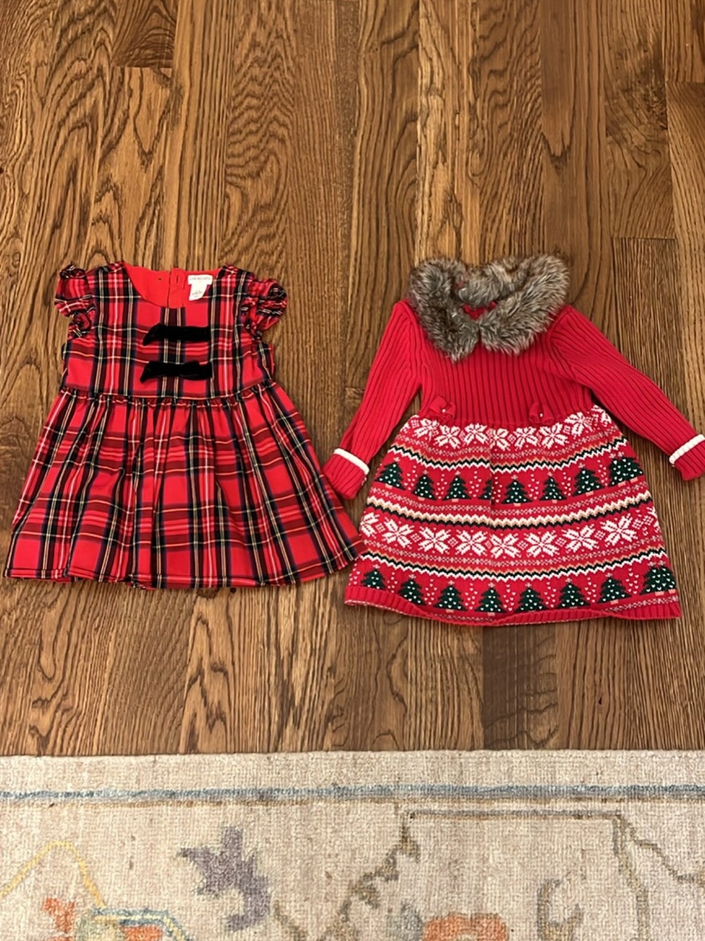 Bundle of Red Plaid & Red Holiday Knit Dress Set